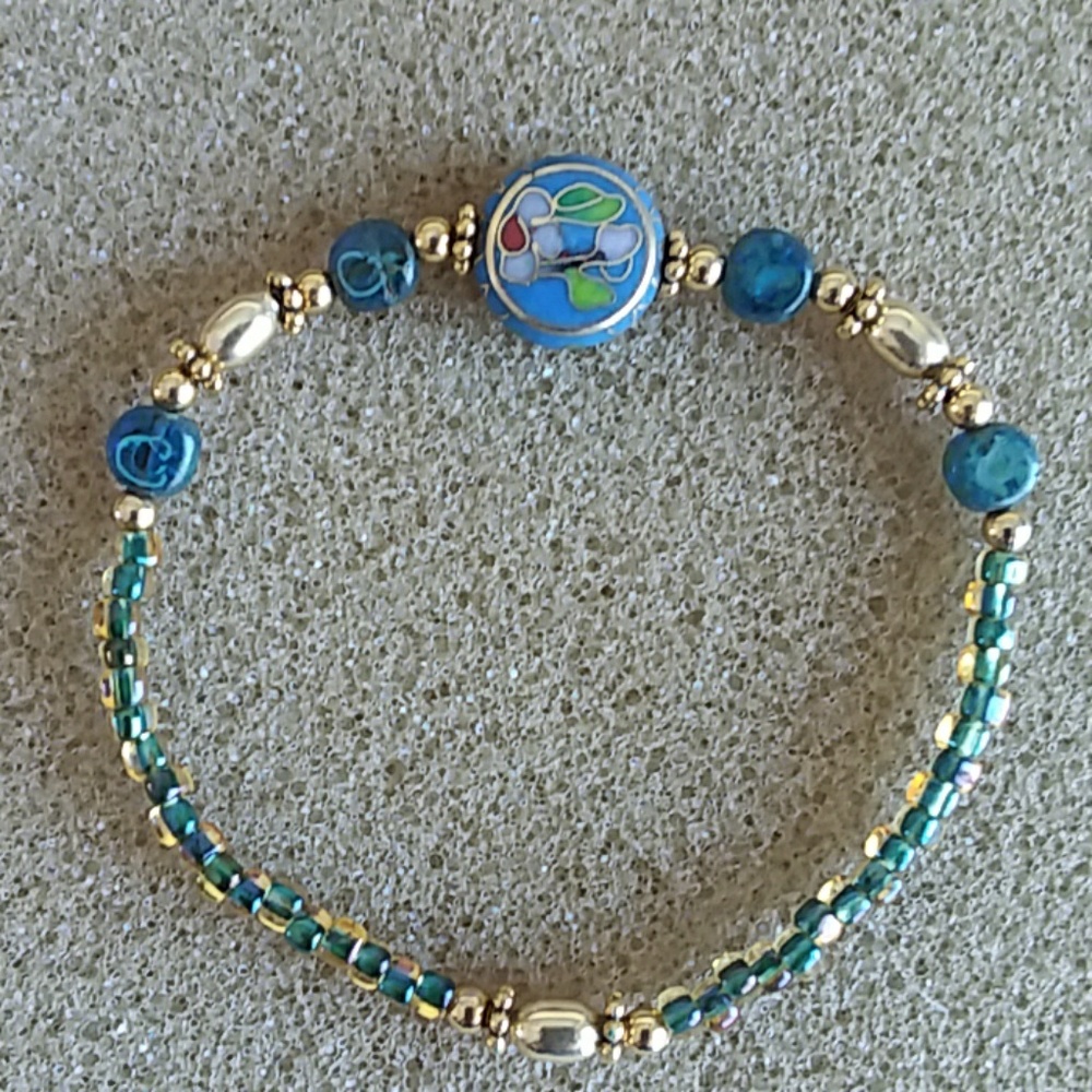 Blue cloisonne elastic bracelet